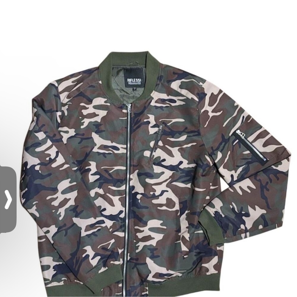 Riflessi Men's Camouflage Bomber Jacket Size L Standard Casual Zip-Up Green